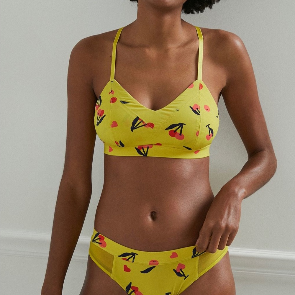 Anthropologie Yellow Cherry Print Bra
